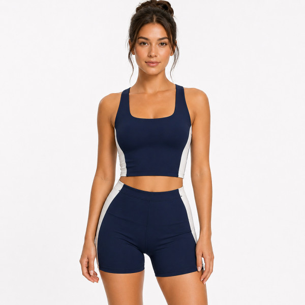 Color Block Biker Shorts Matching Workout Set