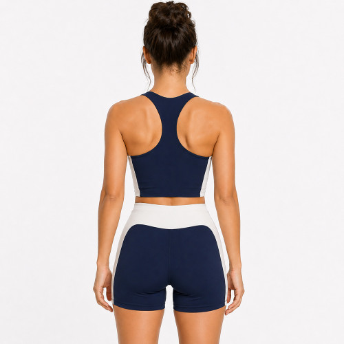 Color Block Biker Shorts Matching Workout Set