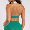 Emerald Green Contrast Binding Halter Open Back Sports Bra