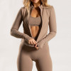 Mocha Brown Slim Fit Two-Way Zip Sports Jacket With Back Pockets