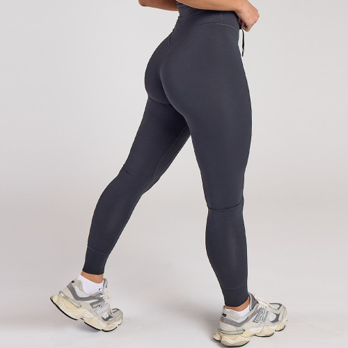 Plum Drawstring High Waist Yoga Leggings With Cuffed Hem
