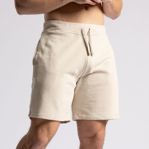 Beige Relaxed Fit French Terry Drawstring Sweatshorts