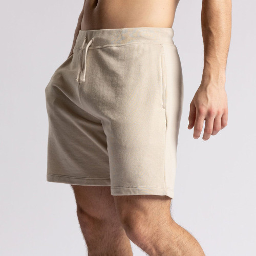 Beige Relaxed Fit French Terry Drawstring Sweatshorts