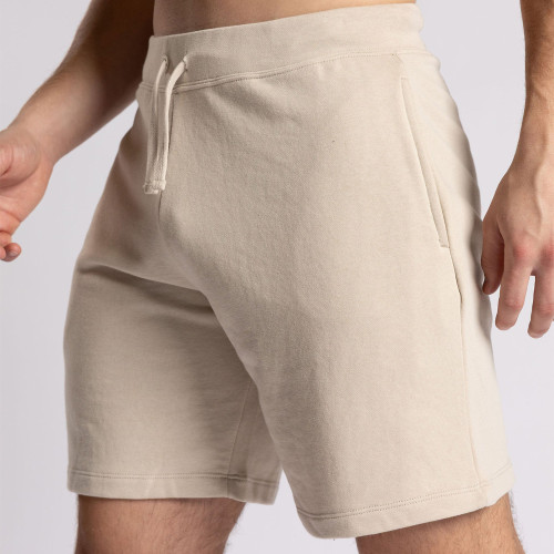 Beige Relaxed Fit French Terry Drawstring Sweatshorts