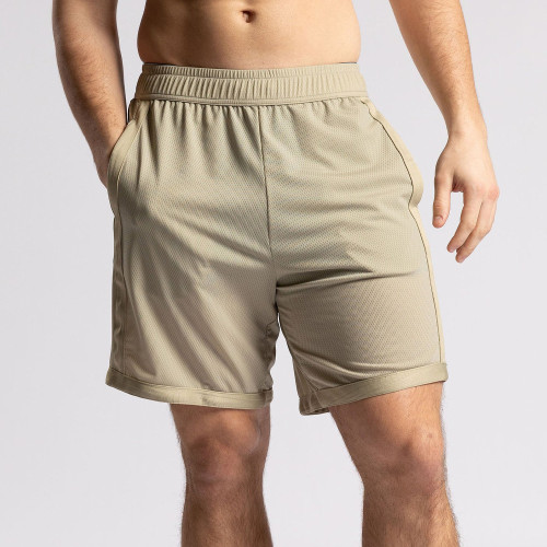 Beige Retro Mesh 5-Inch Gym Shorts With Side Piping