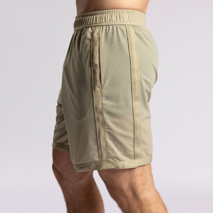 Beige Retro Mesh 5-Inch Gym Shorts With Side Piping