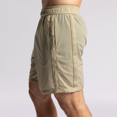 Beige Retro Mesh 5-Inch Gym Shorts With Side Piping