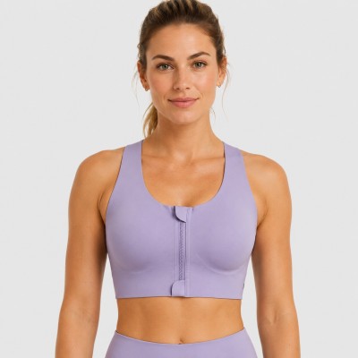 Anti-Chafe Thermal Fusion Zip Front Molded Cup High Impact Running Bra