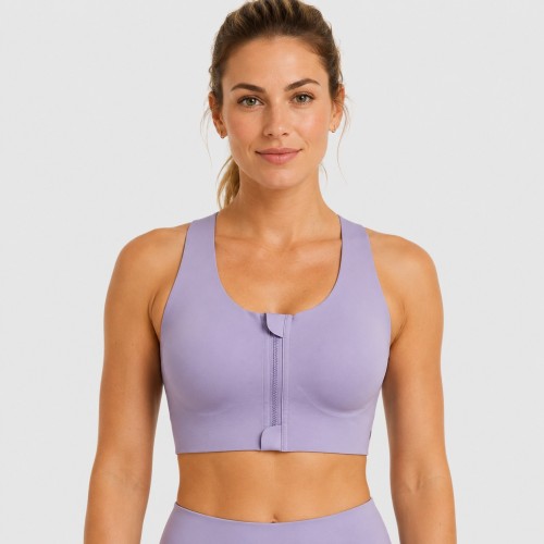 Anti-Chafe Thermal Fusion Zip Front Molded Cup High Impact Running Bra