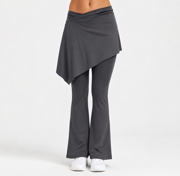 Asymmetrical Snap Overlay Flattering Studio-to-Street Skirted Flare Leggings