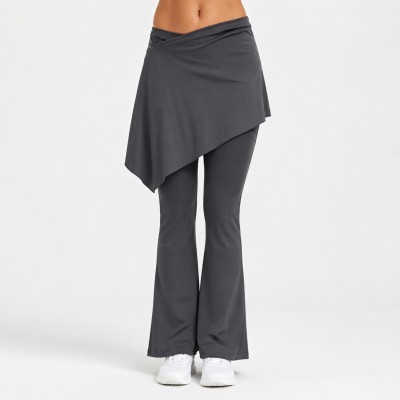 Asymmetrical Snap Overlay Flattering Studio-to-Street Skirted Flare Leggings