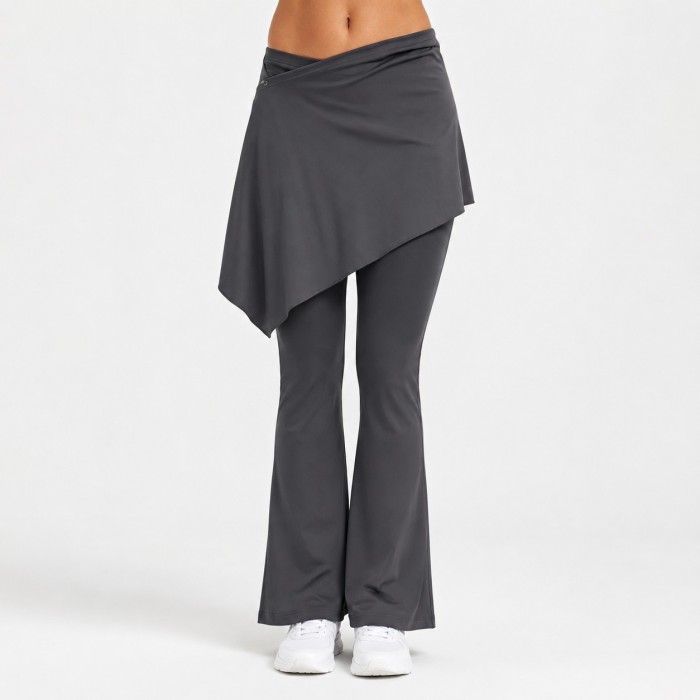 Asymmetrical Snap Overlay Flattering Studio-to-Street Skirted Flare Leggings