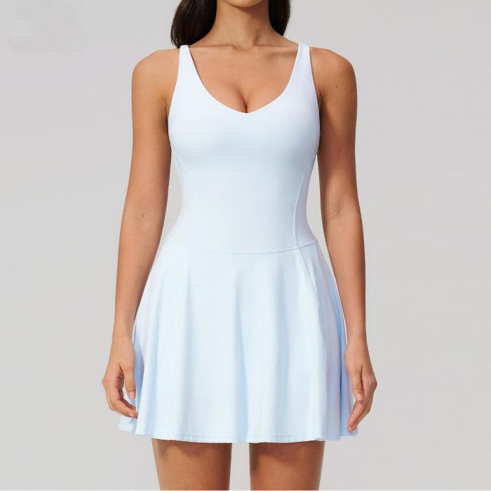 Adjustable Strap V-Neck Built-In Pocket Shorts Tennis & Pilates Active Dress
