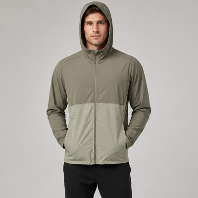 Lightweight High-Stretch Color Block Hooded Mens Running & Gym Jacket