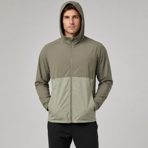 Lightweight High-Stretch Color Block Hooded Mens Running & Gym Jacket
