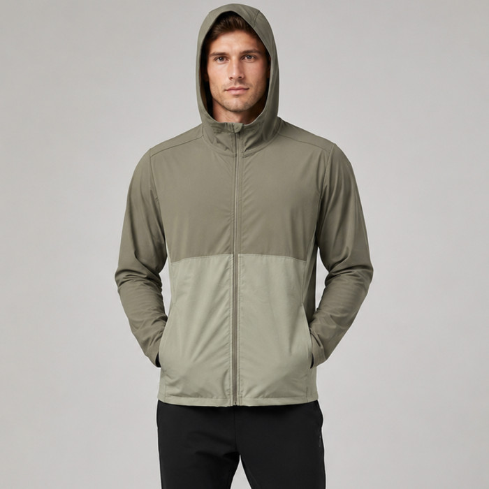 Lightweight High-Stretch Color Block Hooded Mens Running & Gym Jacket