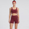Contrast Piping Cutout Back Sports Bra & Pocket Biker Shorts Workout Set