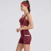 Contrast Piping Cutout Back Sports Bra & Pocket Biker Shorts Workout Set