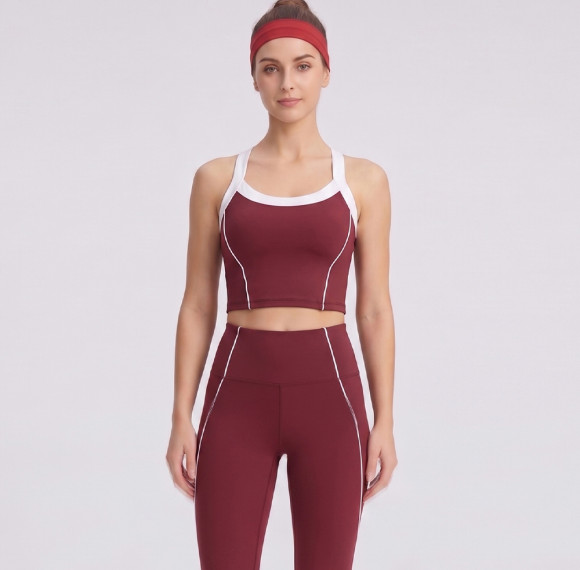 Contrast Piping Racerback Sports Bra & Cropped Leggings Activewear Matching Set
