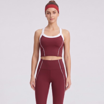 Contrast Piping Racerback Sports Bra & Cropped Leggings Activewear Matching Set