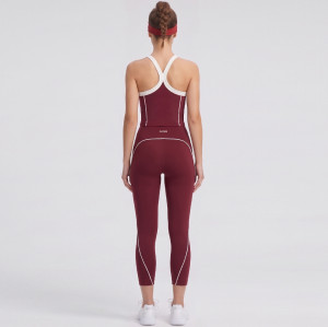 Contrast Piping Racerback Sports Bra & Cropped Leggings Activewear Matching Set