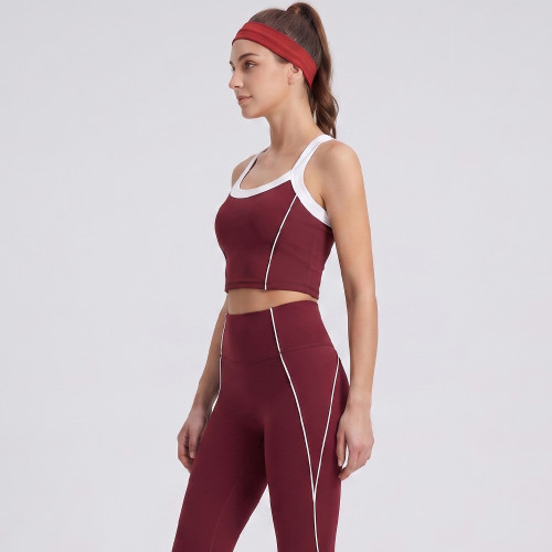 Contrast Piping Racerback Sports Bra & Cropped Leggings Activewear Matching Set