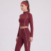 Contrast Piping Mock Neck Half Zip Long Sleeve Activewear Matching Set