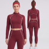 Contrast Piping Mock Neck Half Zip Long Sleeve Activewear Matching Set
