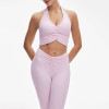 Ruched Halter V-Neck Sports Bra & V-Waist Leggings Light Impact Activewear Set