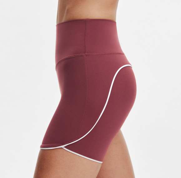 68/32 High-Waisted Contrast Piping Curved Hem Medium-High Impact Biker Shorts
