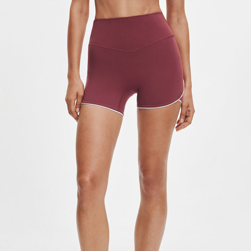 68/32 High-Waisted Contrast Piping Curved Hem Medium-High Impact Biker Shorts