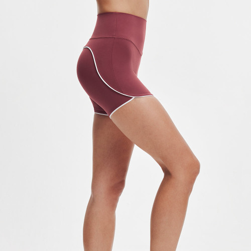 68/32 High-Waisted Contrast Piping Curved Hem Medium-High Impact Biker Shorts