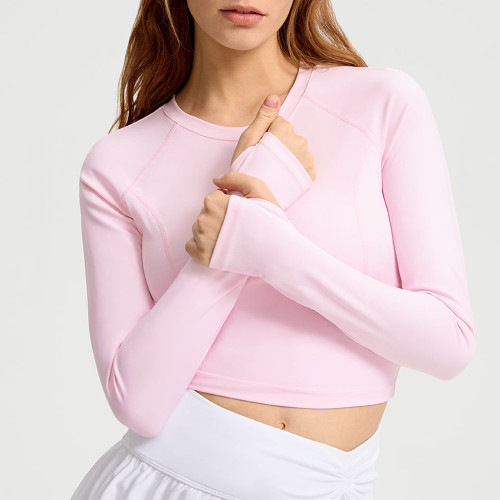 Buttery Soft Princess Seam Thumbhole Long Sleeve Workout Crop Top