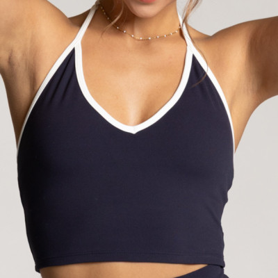 75/25 Nylon Color Block V-Neck Adjustable Halter Workout Crop Top