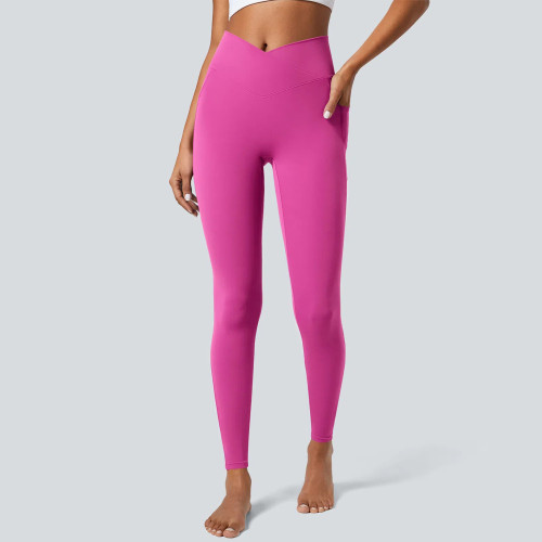 Crossover V-Waist Workout Yoga Leggings With Side Pockets