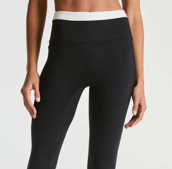 Double Layer Color Block Waistband Ribbed Workout Leggings