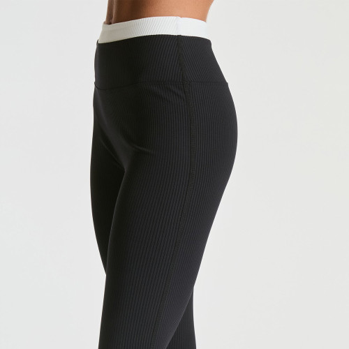 Double Layer Color Block Waistband Ribbed Workout Leggings