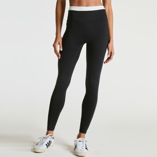 Double Strap Color Block Layered Waistband Ribbed 2 Piece Workout Yoga Set