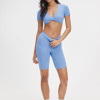 V-Neck Twist Front Short Sleeve Top and No Front Seam 8-Inch Biker Shorts Set