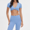 V-Neck Twist Front Short Sleeve Top and No Front Seam 8-Inch Biker Shorts Set