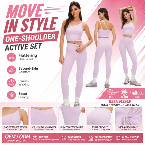 Asymmetrical Double Strap One Shoulder Top and V Back Leggings Yoga Set