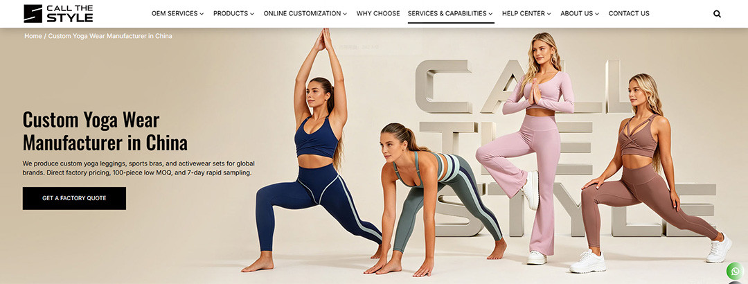 Call The Style activewear manufacturing facility showing full OEM ODM production lines and quality control