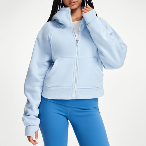 Oversized Fleece Lined Zip Up Gym Hoodie With Thumbholes