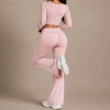 V-Neck Long Sleeve Top and Fold Over Flare Leggings Workout Yoga Set