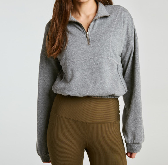 Drop Shoulder Quarter Zip Cropped Pullover Sweatshirt