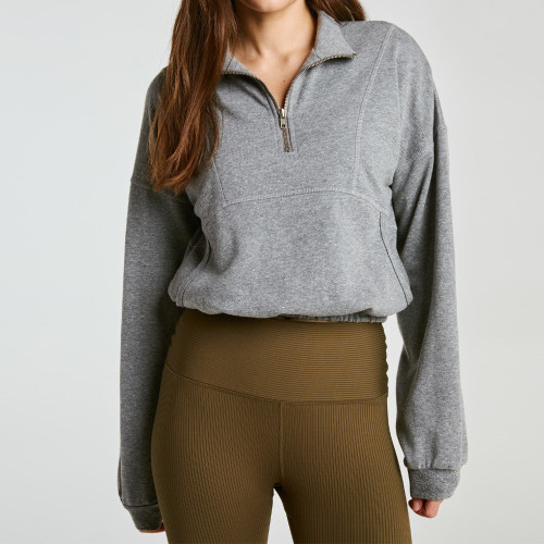 Drop Shoulder Quarter Zip Cropped Pullover Sweatshirt