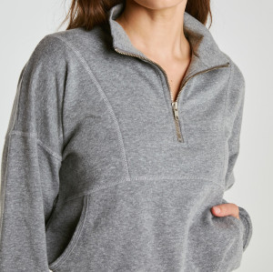 Drop Shoulder Quarter Zip Cropped Pullover Sweatshirt