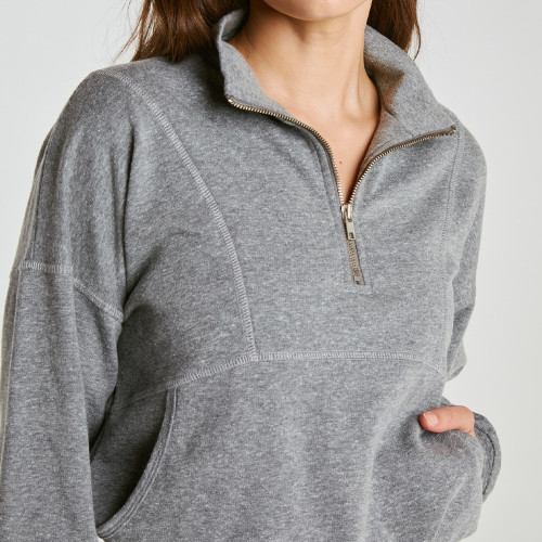Drop Shoulder Quarter Zip Cropped Pullover Sweatshirt