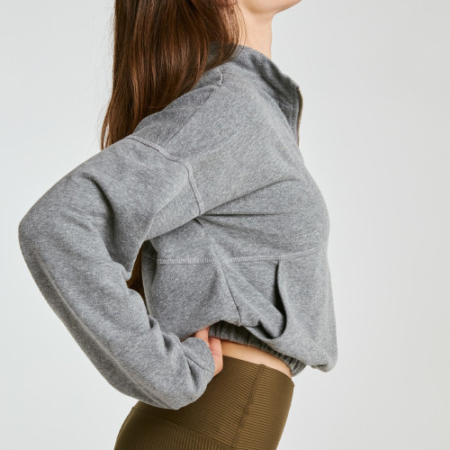 Drop Shoulder Quarter Zip Cropped Pullover Sweatshirt