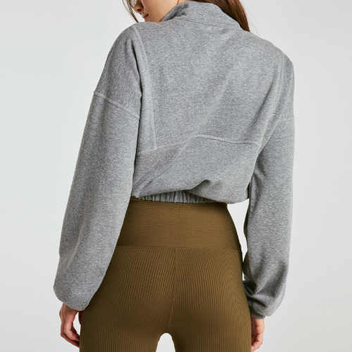 Drop Shoulder Quarter Zip Cropped Pullover Sweatshirt